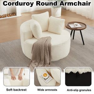 English Elm 43-inch Corduroy Round Lounge Chair Wraparound Armrest Spring Cushion for Bedroom Beige W834P491351