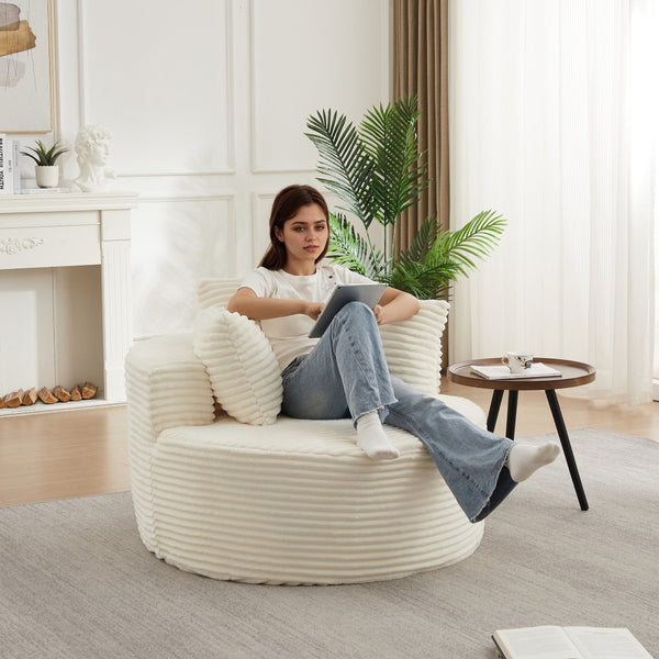 English Elm 43-inch Corduroy Round Lounge Chair Wraparound Armrest Spring Cushion for Bedroom Beige W834P491351
