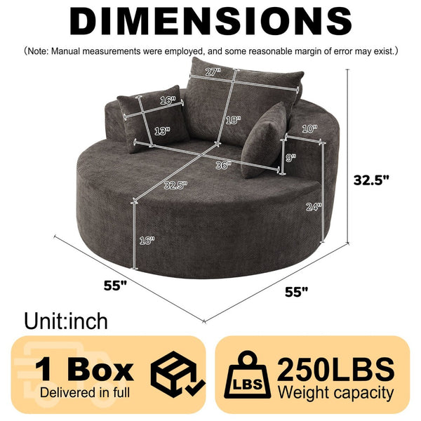 English Elm 55'l Chenille Sleeper Lounge Chair Fluffy Spring Fill No Assembly Bedroom Ready W834P497330