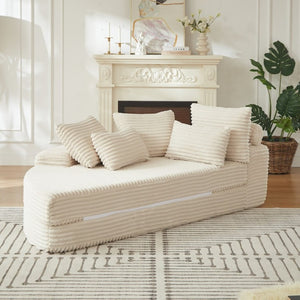 English Elm 78.5-Inch Corduroy Circular Cloud Sofa Modular Reclining Lounger for Living Rooms Beige - A W834P498882