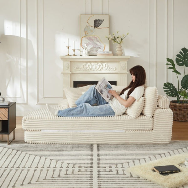 English Elm 78.5-Inch Corduroy Circular Cloud Sofa Modular Reclining Lounger for Living Rooms Beige - A W834P498882