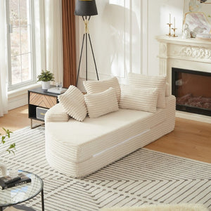 English Elm 78.5-Inch Corduroy Circular Cloud Sofa Modular Reclining Lounger for Living Rooms Beige - A W834P498882