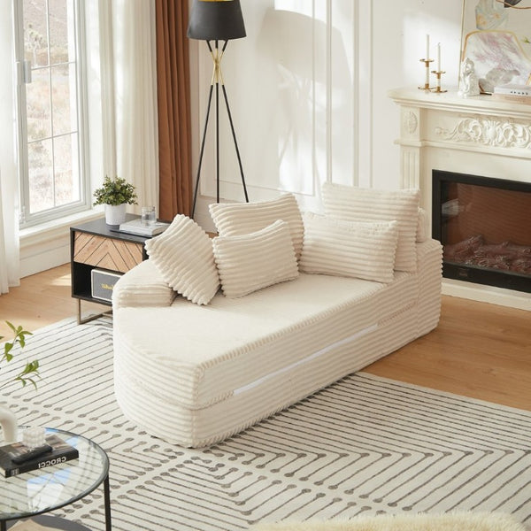 English Elm 78.5-Inch Corduroy Circular Cloud Sofa Modular Reclining Lounger for Living Rooms Beige - A W834P498882