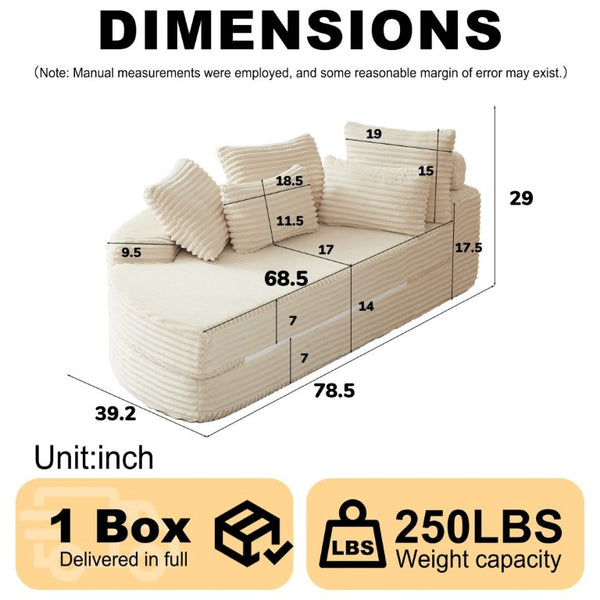 English Elm 78.5-Inch Corduroy Circular Cloud Sofa Modular Reclining Lounger for Living Rooms Beige - A W834P498882