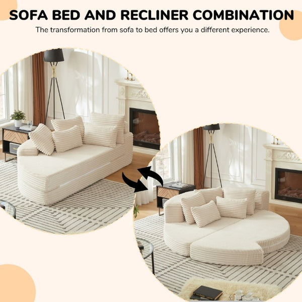 English Elm 78.5-Inch Corduroy Circular Cloud Sofa Modular Reclining Lounger for Living Rooms Beige - A W834P498882