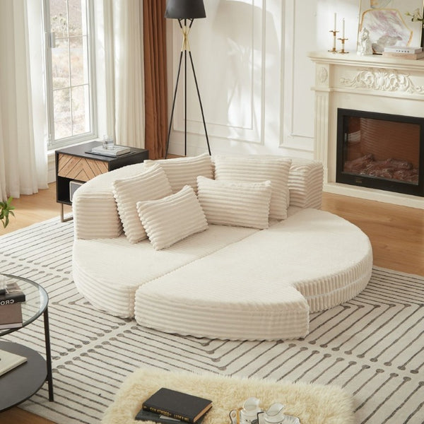 English Elm 78.5-Inch Corduroy Circular Cloud Sofa Modular Reclining Lounger for Living Rooms Beige - A W834P498882