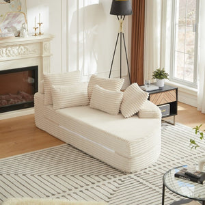 English Elm 78.5-Inch Corduroy Circular Cloud Sofa Modular Reclining Lounger for Living Rooms Beige - B W834P498883