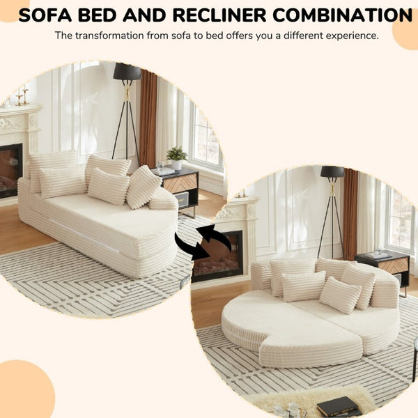 English Elm 78.5-Inch Corduroy Circular Cloud Sofa Modular Reclining Lounger for Living Rooms Beige - B W834P498883