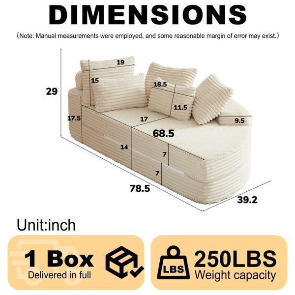 English Elm 78.5-Inch Corduroy Circular Cloud Sofa Modular Reclining Lounger for Living Rooms Beige - B W834P498883