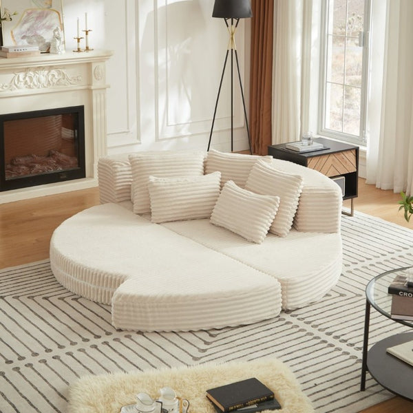 English Elm 78.5-Inch Corduroy Circular Cloud Sofa Modular Reclining Lounger for Living Rooms Beige - B W834P498883