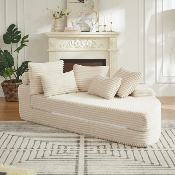 English Elm 78.5-Inch Corduroy Circular Cloud Sofa Modular Reclining Lounger for Living Rooms Beige - B W834P498883
