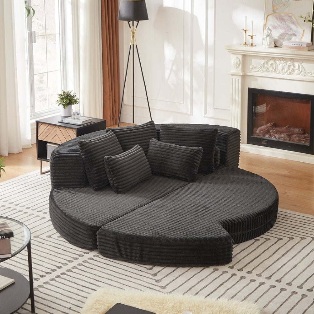 English Elm 78.5-inch Corduroy Circular Reclining Lounger with Neck Support and Throw Pillows W834P498884