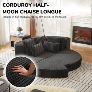 English Elm 78.5-inch Corduroy Circular Reclining Lounger with Neck Support and Throw Pillows W834P498884