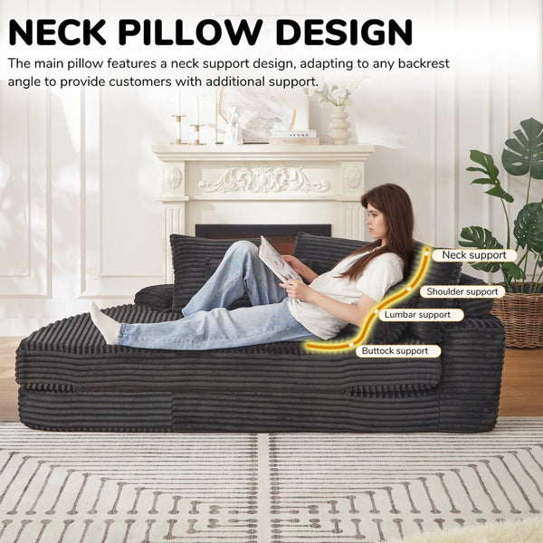 English Elm 78.5-inch Corduroy Circular Reclining Lounger with Neck Support and Throw Pillows W834P498884