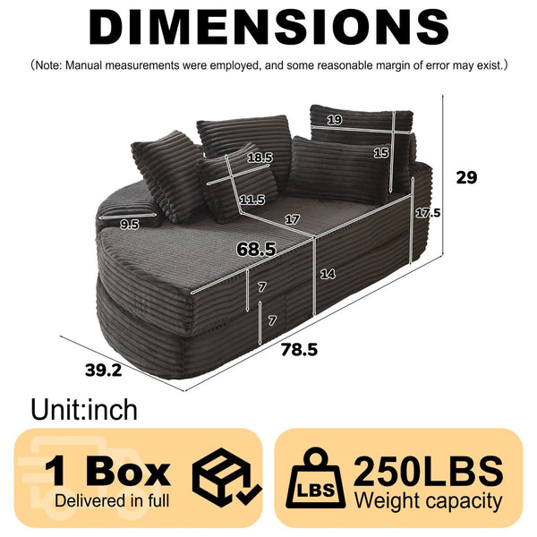English Elm 78.5-inch Corduroy Circular Reclining Lounger with Neck Support and Throw Pillows W834P498884