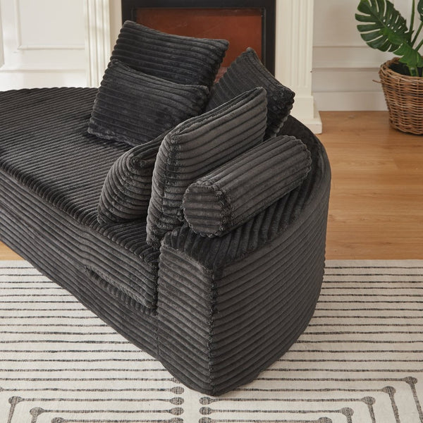 English Elm 78.5-inch Corduroy Circular Reclining Lounger with Neck Support and Throw Pillows W834P498884