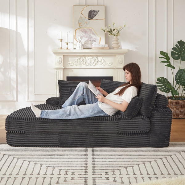 English Elm 78.5-inch Corduroy Circular Reclining Lounger with Neck Support and Throw Pillows W834P498884