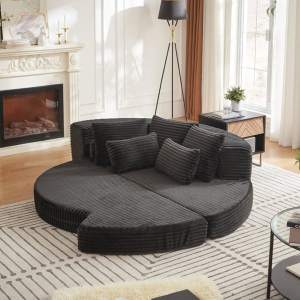 English Elm 78.5-Inch Corduroy Circular Cloud Sofa Modular Reclining Lounger for Living Rooms Black W834P498885