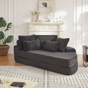 English Elm 78.5-Inch Corduroy Circular Cloud Sofa Modular Reclining Lounger for Living Rooms Black W834P498885