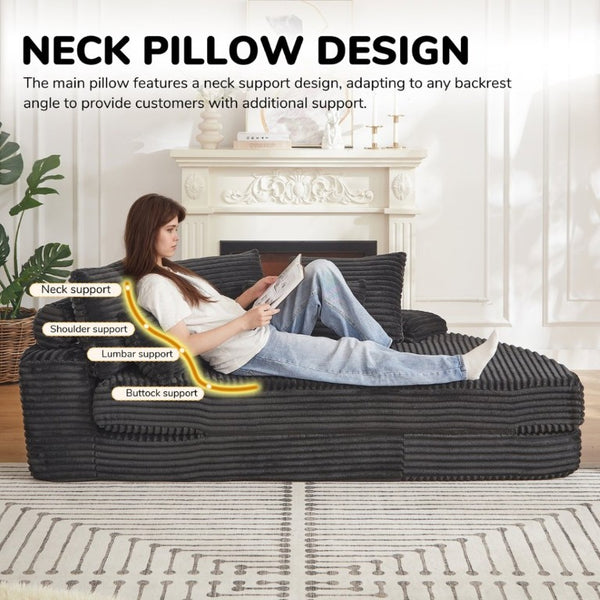 English Elm 78.5-Inch Corduroy Circular Cloud Sofa Modular Reclining Lounger for Living Rooms Black W834P498885