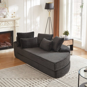 English Elm 78.5-Inch Corduroy Circular Cloud Sofa Modular Reclining Lounger for Living Rooms Black W834P498885