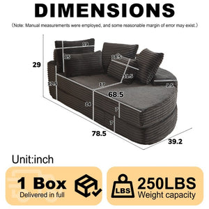 English Elm 78.5-Inch Corduroy Circular Cloud Sofa Modular Reclining Lounger for Living Rooms Black W834P498885