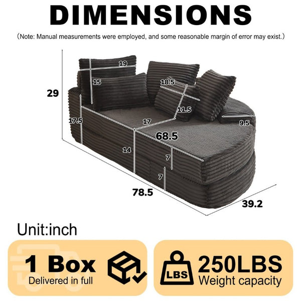 English Elm 78.5-Inch Corduroy Circular Cloud Sofa Modular Reclining Lounger for Living Rooms Black W834P498885