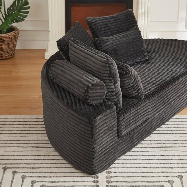 English Elm 78.5-Inch Corduroy Circular Cloud Sofa Modular Reclining Lounger for Living Rooms Black W834P498885