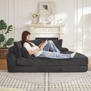 English Elm 78.5-Inch Corduroy Circular Cloud Sofa Modular Reclining Lounger for Living Rooms Black W834P498885