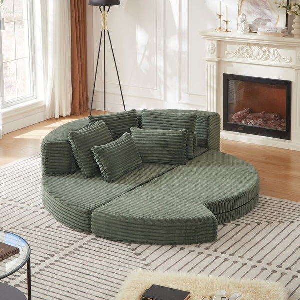 English Elm 78.5-Inch Corduroy Circular Cloud Sofa Modular Reclining Lounger for Living Rooms Green - A W834P498887