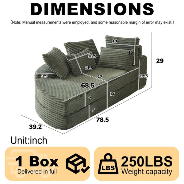 English Elm 78.5-Inch Corduroy Circular Cloud Sofa Modular Reclining Lounger for Living Rooms Green - A W834P498887