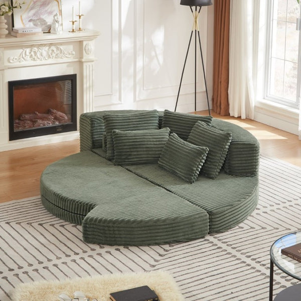 English Elm 78.5-Inch Corduroy Circular Cloud Sofa Modular Reclining Lounger for Living Rooms Green - B W834P498888