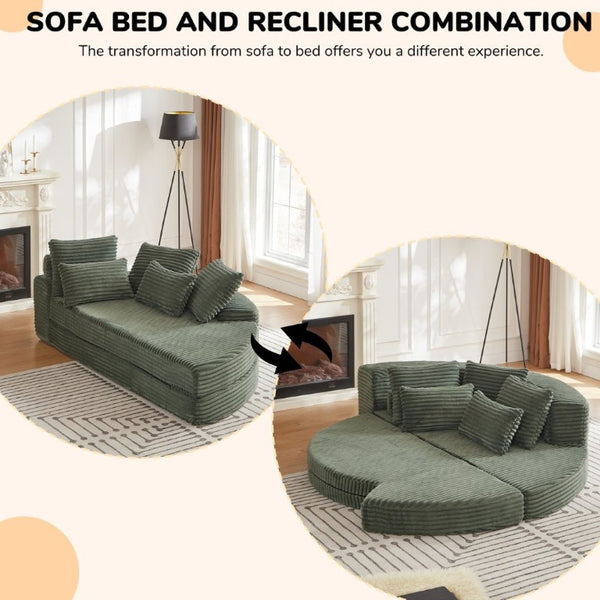 English Elm 78.5-Inch Corduroy Circular Cloud Sofa Modular Reclining Lounger for Living Rooms Green - B W834P498888