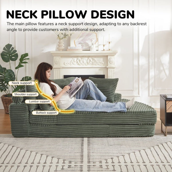 English Elm 78.5-Inch Corduroy Circular Cloud Sofa Modular Reclining Lounger for Living Rooms Green - B W834P498888