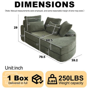 English Elm 78.5-Inch Corduroy Circular Cloud Sofa Modular Reclining Lounger for Living Rooms Green - B W834P498888