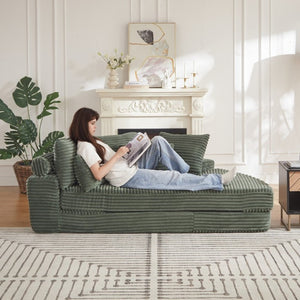 English Elm 78.5-Inch Corduroy Circular Cloud Sofa Modular Reclining Lounger for Living Rooms Green - B W834P498888
