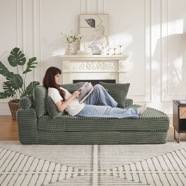 English Elm 78.5-Inch Corduroy Circular Cloud Sofa Modular Reclining Lounger for Living Rooms Green - B W834P498888