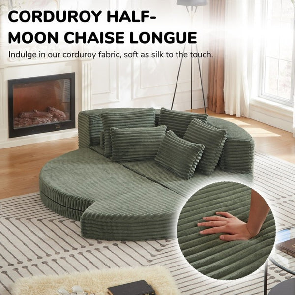 English Elm 78.5-Inch Corduroy Circular Cloud Sofa Modular Reclining Lounger for Living Rooms Green - B W834P498888