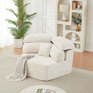 English Elm 53-Inch Chenille Pentagonal Lounge Chair Modular Sculptural Sofa with Wraparound Pillow W834P514611