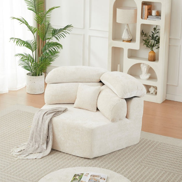 English Elm 53-Inch Chenille Pentagonal Lounge Chair Modular Sculptural Sofa with Wraparound Pillow W834P514611
