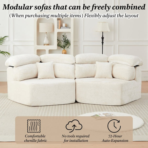 English Elm 53-Inch Chenille Pentagonal Lounge Chair Modular Sculptural Sofa with Wraparound Pillow W834P514611