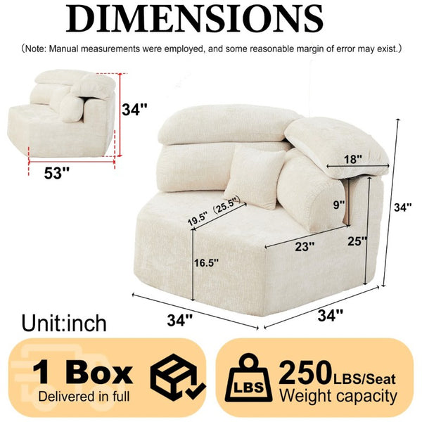 English Elm 53-Inch Chenille Pentagonal Lounge Chair Modular Sculptural Sofa with Wraparound Pillow W834P514611