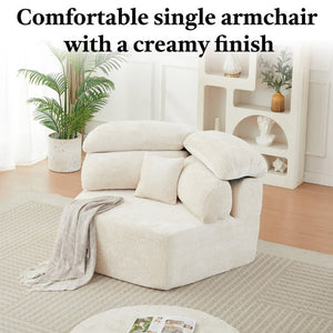 English Elm 53-Inch Chenille Pentagonal Lounge Chair Modular Sculptural Sofa with Wraparound Pillow W834P514611
