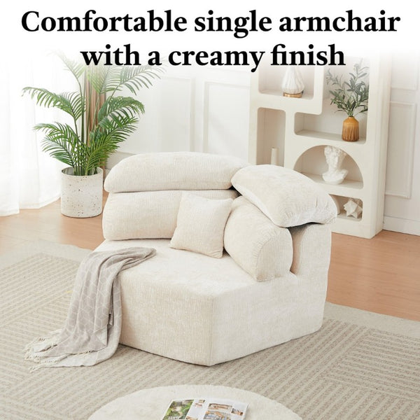 English Elm 53-Inch Chenille Pentagonal Lounge Chair Modular Sculptural Sofa with Wraparound Pillow W834P514611
