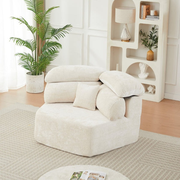 English Elm 53-Inch Chenille Pentagonal Lounge Chair Modular Sculptural Sofa with Wraparound Pillow W834P514611