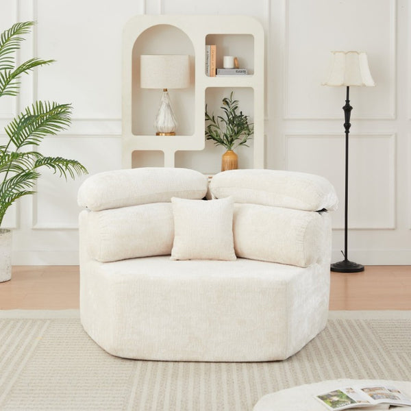 English Elm 53-Inch Chenille Pentagonal Lounge Chair Modular Sculptural Sofa with Wraparound Pillow W834P514611