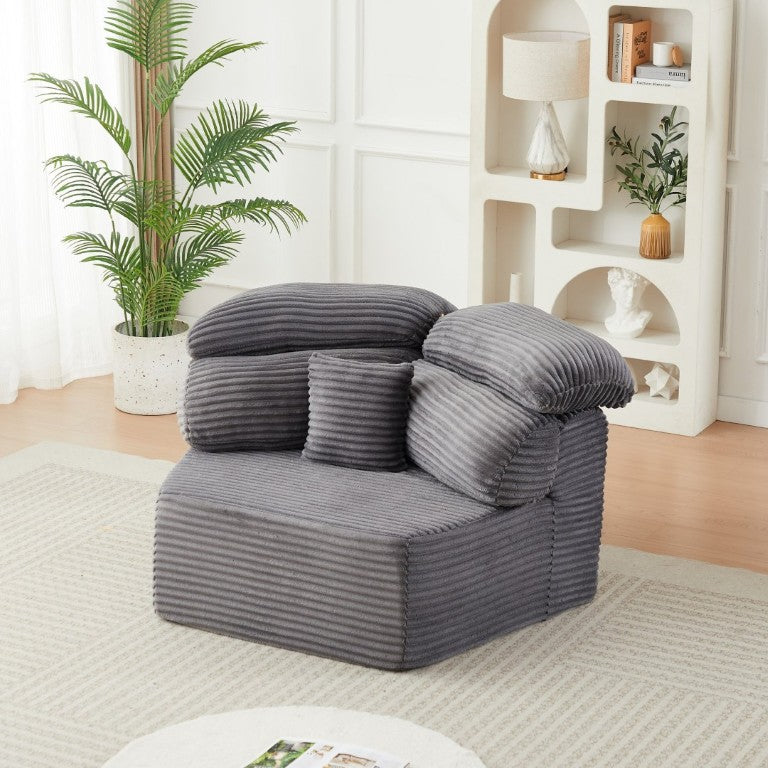 English Elm 53-Inch Cream Corduroy Lounge Chair Pentagonal Modular Design with Wraparound Pillows Grey W834P514615