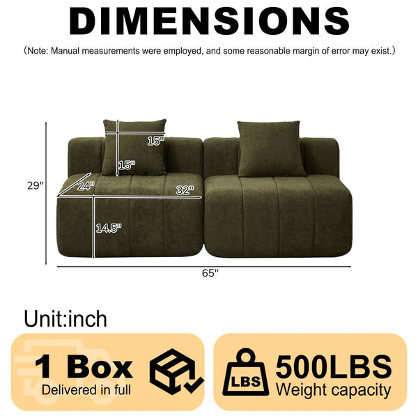 English Elm Chenille Modular Sectional Sofa with Piano Key Pattern for Contemporary Living Spaces Green W834P514619