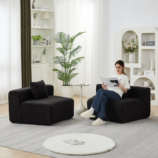 English Elm Chenille Modular Sectional Sofa with Piano Key Pattern for Contemporary Living Spaces Black W834P514620
