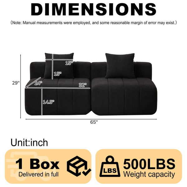 English Elm Chenille Modular Sectional Sofa with Piano Key Pattern for Contemporary Living Spaces Black W834P514620
